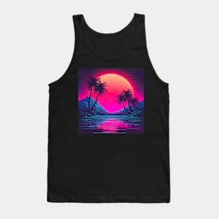 Vaporwave Retrowave Synthwave Vintage Sunset Palm Trees Ocean Mountains Tank Top